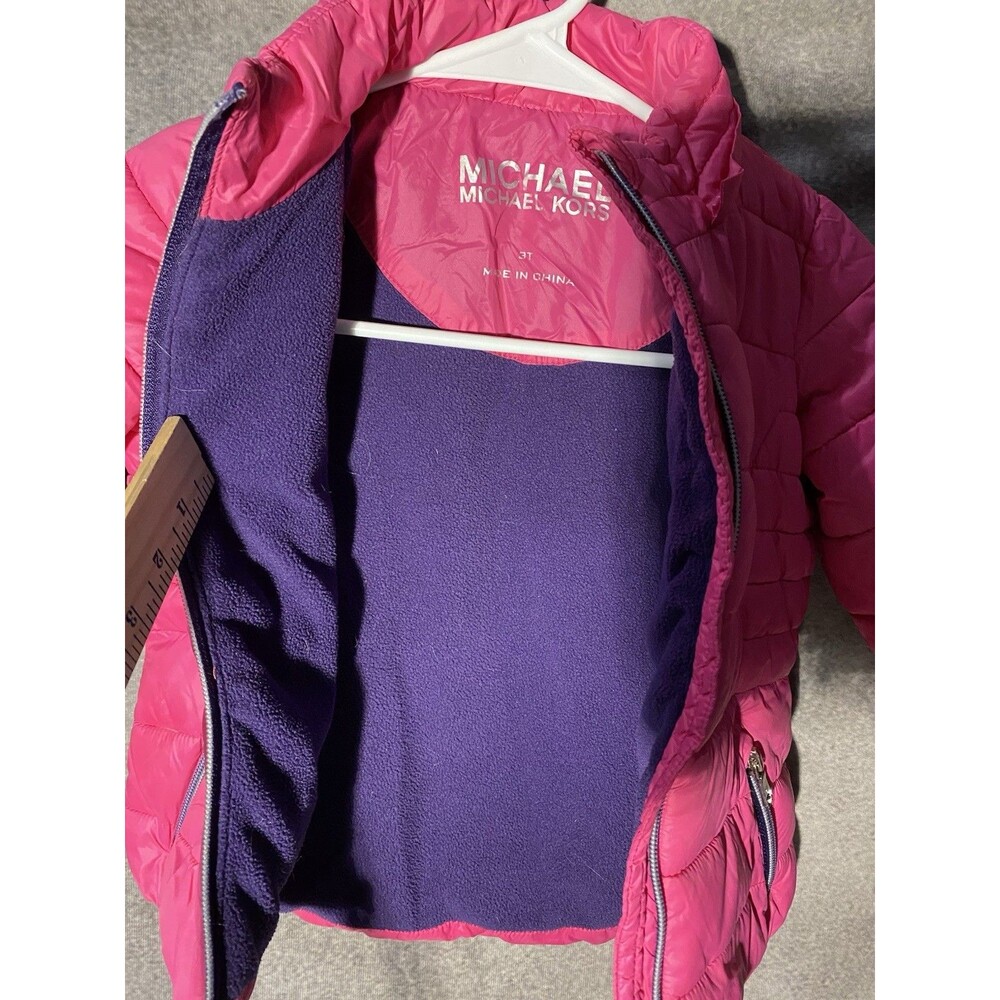 Michael Kors Toddler Girls Pink Puffer Jacket 3T Fleece Lined Winter Coat - Picture 8 of 9